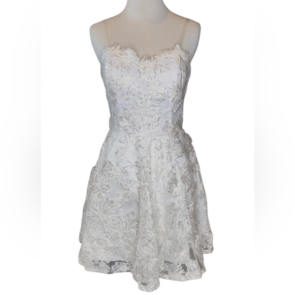 Miss Veil Wedding Lace Mini Dress Strapless Beach Wedding Prim Dance Organza Bow